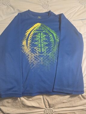 tek gear Blue Long Sleeve Graphic Shirt with Yellow & Green Football Design